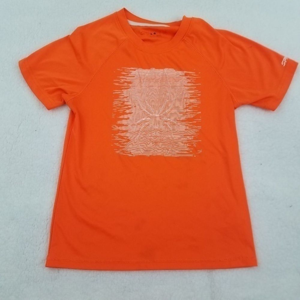 Spyder Tee Kids S Orange Logo Short Sleeve Bright Neon Stripe Spider Graphic